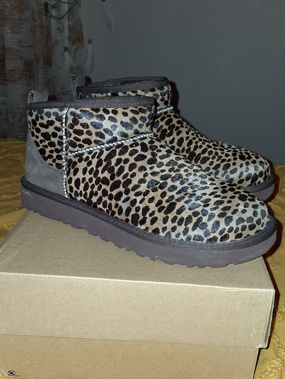 Ugg Leopard Cowhide Ankle Boots Size 10